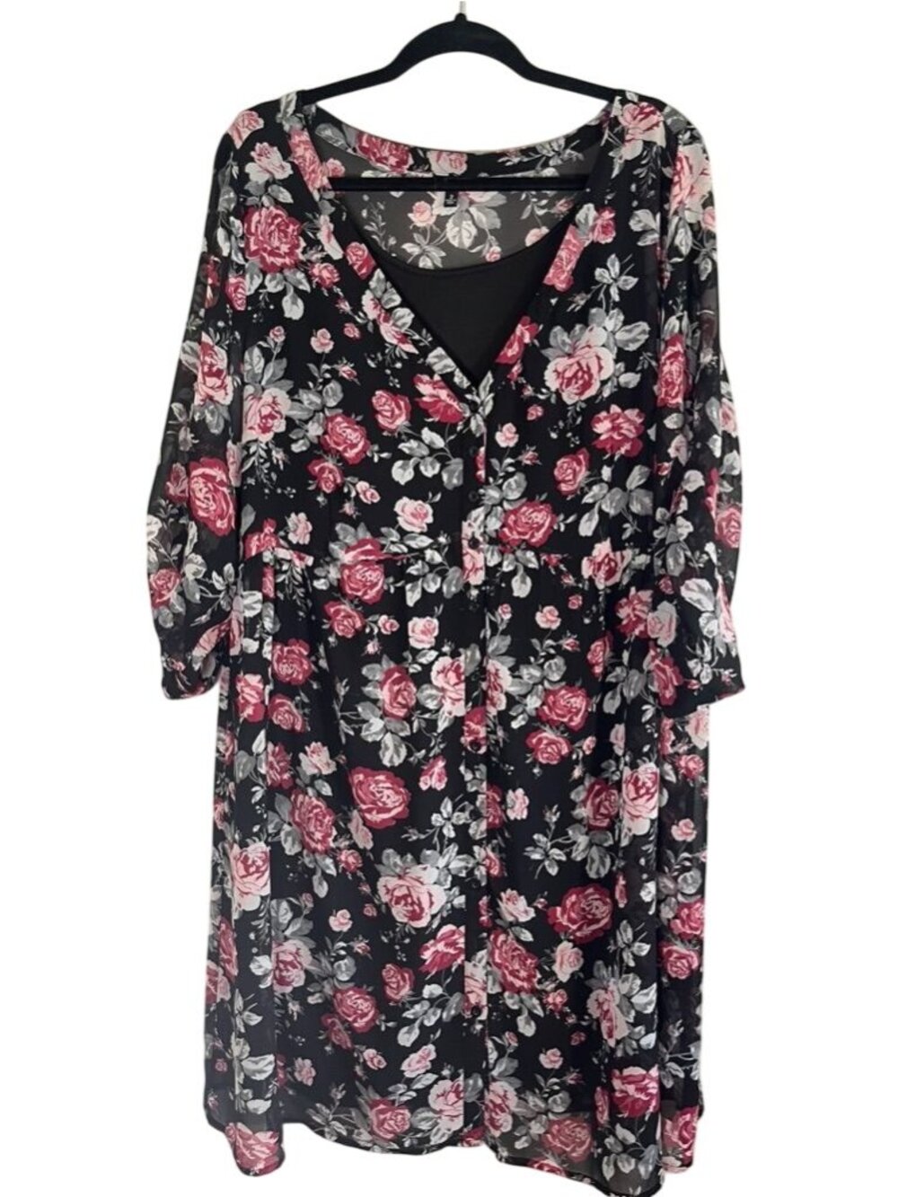 Torrid Floral Sheer Babydoll Dress Black 2X Boho Indie Peasant Festival Chic